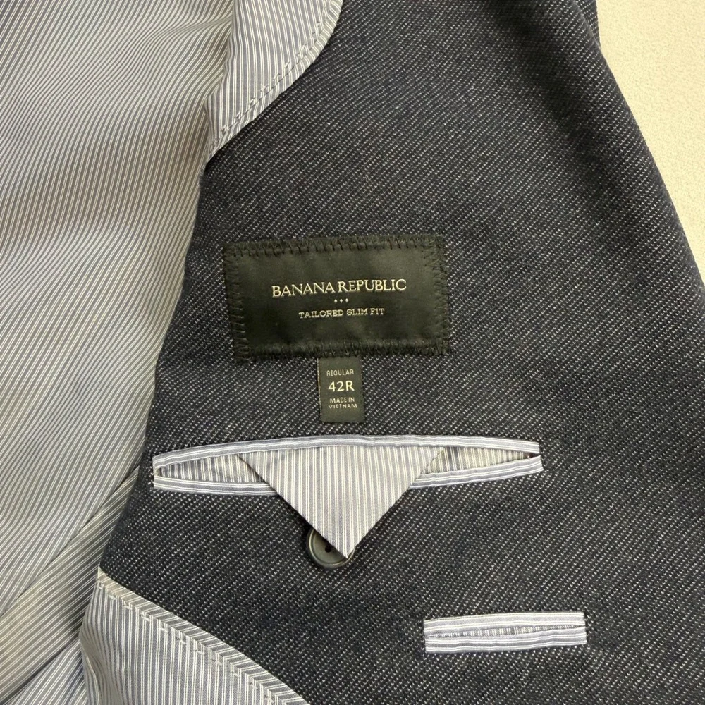 Banana Republic Mens 42R Tailored Slim Fit Blazer Navy Blue Cotton Blend Jacket